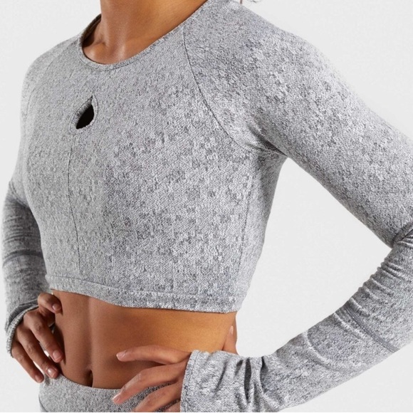 Gymshark Tops - Charcoal grey Gym Shark crop long sleeve with key hole detail and thumb detail